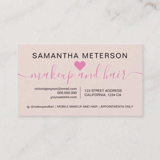 Moderne eenvoudige blush roze script make-up 10 klantenkaartje (Achterkant)