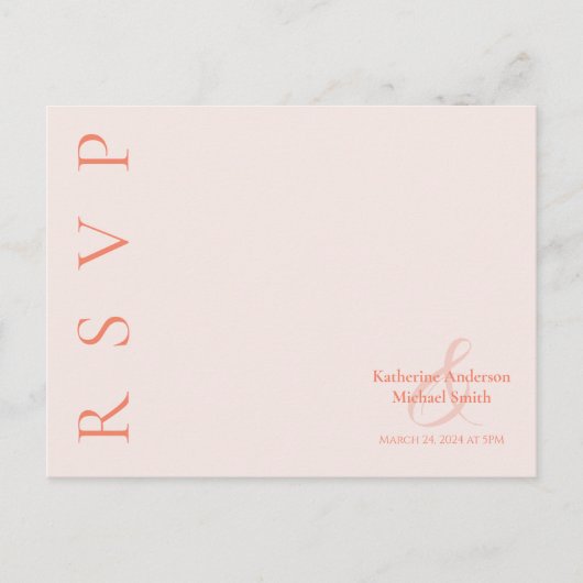 Moderne Eenvoudige Blush-RSVP-Wedding- Briefkaart (Voorkant)