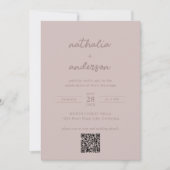 Moderne Eenvoudige Blush Script Foto QR Code Bruil Kaart (Voorkant)
