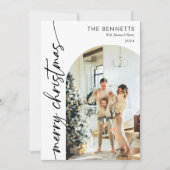 Moderne Eenvoudige Boho Arch Kerstfoto Feestdagenkaart (Voorkant)