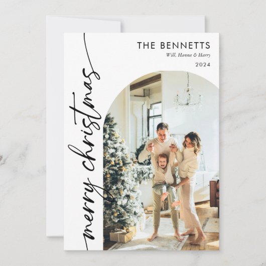 Moderne Eenvoudige Boho Arch Kerstfoto Feestdagenkaart (Voorkant)