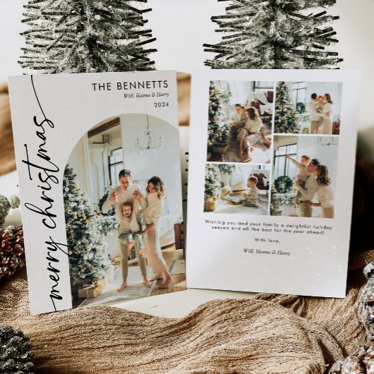 Moderne Eenvoudige Boho Arch Kerstfoto Feestdagenkaart
