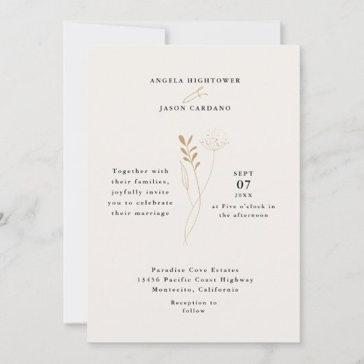 Moderne Eenvoudige Boho Bloemen Fotobruiloft Kaart (Voorkant)