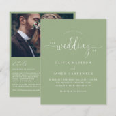Moderne Eenvoudige Boho Sage Groene Foto Huwelijks Kaart (Voorkant / Achterkant)