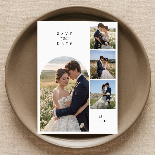 Moderne Eenvoudige Boog 4 Fotocollage Trouwen Save The Date