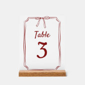Moderne Eenvoudige Boog Bruiloft Maroon Tafelnumme Acryl Bord (Voorkant)