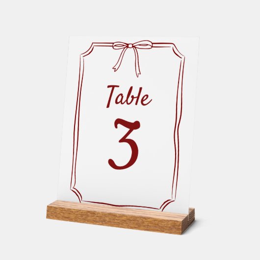 Moderne Eenvoudige Boog Bruiloft Maroon Tafelnumme Acryl Bord (Hoek)