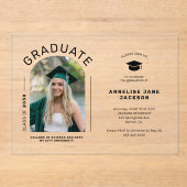 Moderne eenvoudige boog foto afstudeerfeest acryl uitnodigingen (Voorkant)