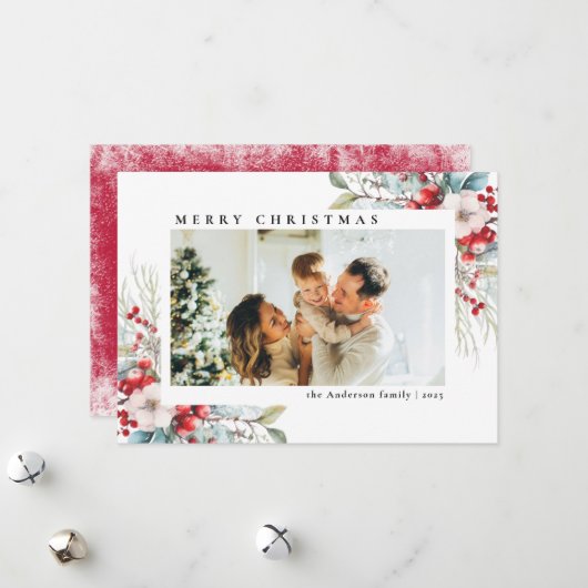 Moderne eenvoudige botanische bessen | Foto van Ke Feestdagenkaart (Voorkant / Achterkant in situ)