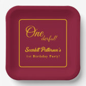 Moderne eenvoudige Bourgogne en goud chique 1e ver Papieren Bordje (Voorkant)