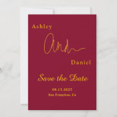 Moderne eenvoudige Bourgogne en gouden elegante br Save The Date (Voorkant)