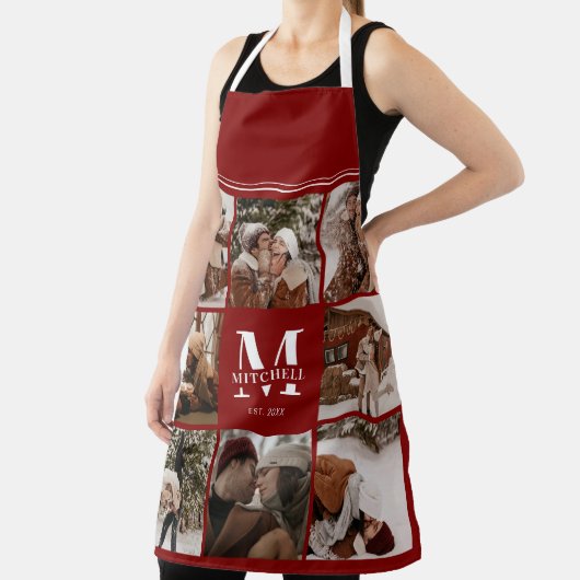 Moderne Eenvoudige Bourgondische Fotocollage Monog Schort (Insitu)