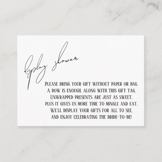 Moderne Eenvoudige Bruidsdisplay Shower Cadeaubon Informatiekaartje (Voorkant)