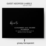 Moderne eenvoudige bruiloft 24 gast adresetiketten sticker<br><div class="desc">Gepersonaliseerde eenvoudige minimale individuele bruiloft gasten adres zwarte labels (24 ontvangers) voor uitnodiging mailings,  met trendy moderne minimalistische typografie in formele klassieke zwart-wit.       De grootte van één etiket is cca 4, 2 x 1, 7 duim voor een 14 x 14 duimblad (Extra-Groot)</div>