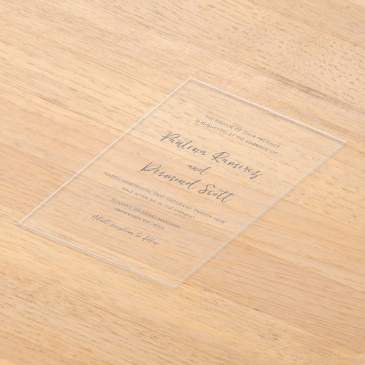 Moderne Eenvoudige Bruiloft Acryl Uitnodigingen (Laagn)