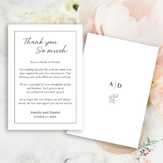 Moderne eenvoudige bruiloft bedankkaart
