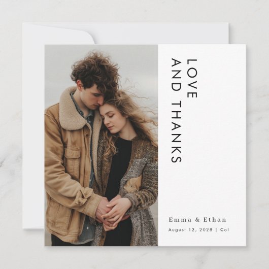 Moderne eenvoudige bruiloft Dank u fotokaart Bedankkaart (Voorkant)