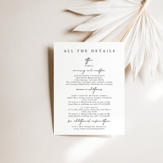 Moderne eenvoudige bruiloft details behuizing Kaar Kaart