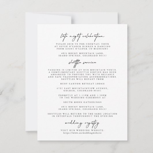 Moderne eenvoudige bruiloft details behuizing Kaar Kaart (Achterkant)