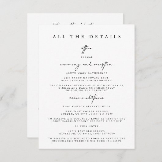 Moderne eenvoudige bruiloft details behuizing Kaar Kaart (Voorkant / Achterkant)