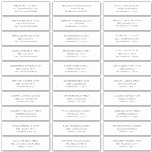 Moderne eenvoudige bruiloft gastnamen Adres Sticker (Voorkant)