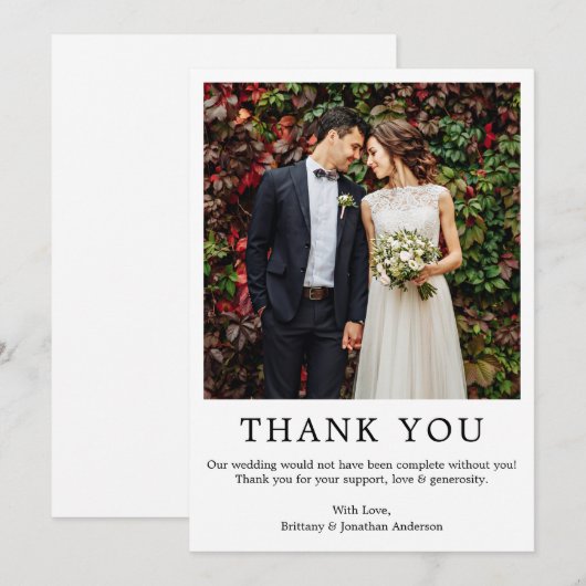 Moderne, eenvoudige bruiloft met een minimum bedankkaart (Voorkant / Achterkant)