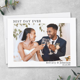 Moderne, eenvoudige bruiloft op de beste dag bedankkaart