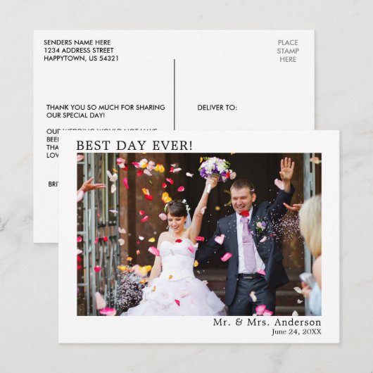 Moderne, eenvoudige bruiloft op de beste dag briefkaart (Voorkant / Achterkant)