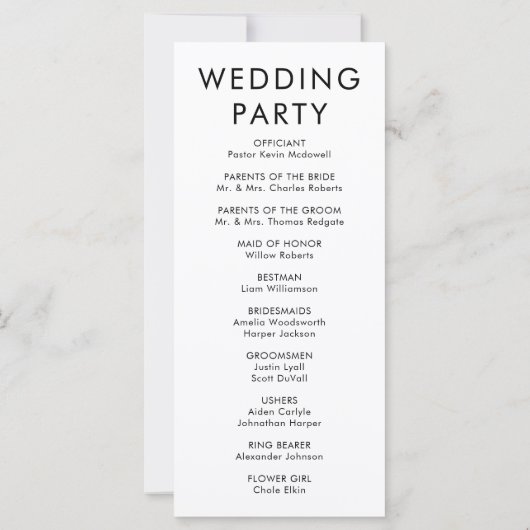 Moderne eenvoudige bruiloft programma volgorde van (Achterkant)