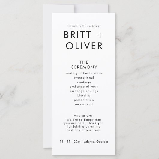 Moderne eenvoudige bruiloft programma volgorde van (Voorkant)