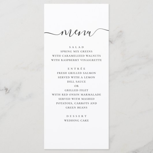 Moderne eenvoudige bruiloft. Zwart en wit schrift Menu (Voorkant)