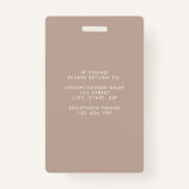 Moderne Eenvoudige Bruine Bedrijfsfoto-ID Badge (Achterkant)