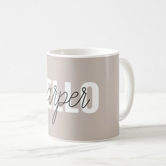 Moderne eenvoudige bruine Hallo en u noemt Koffiemok (Voorkant rechts)