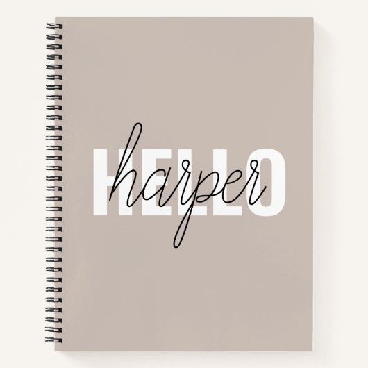 Moderne eenvoudige bruine Hallo en u noemt Notitieboek (Voorkant)
