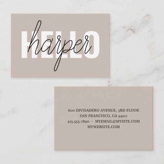 Moderne eenvoudige bruine Hallo en u noemt Visitekaartje (Voorkant / Achterkant)