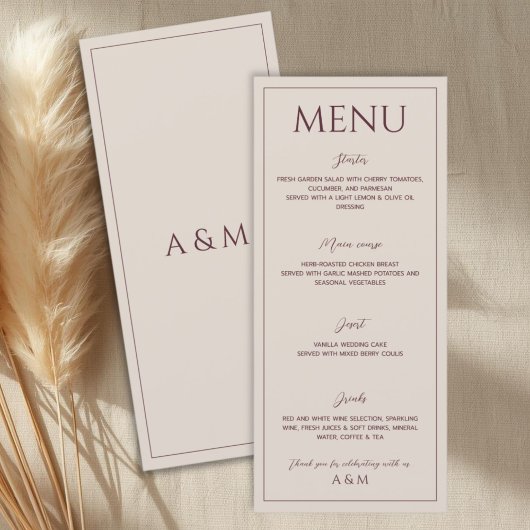 Moderne eenvoudige bruine minimalistische bruiloft menu