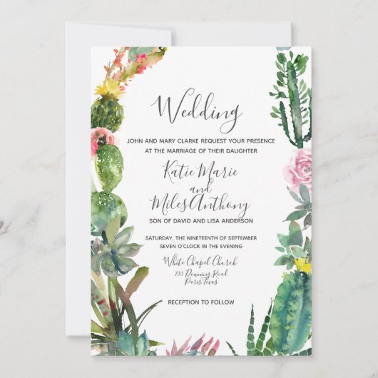 Moderne Eenvoudige Cactus Succulent Wedding Uitnod Kaart (Voorkant)