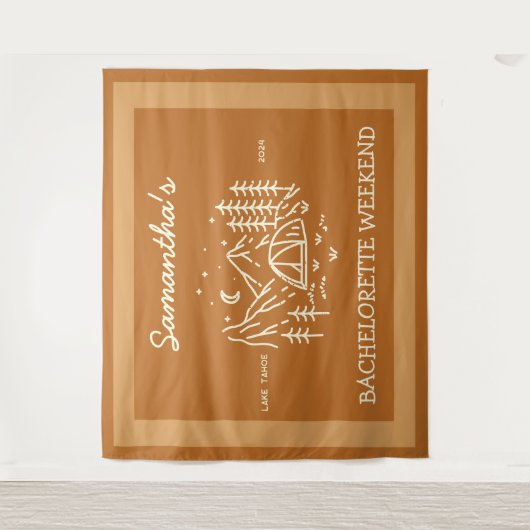 Moderne Eenvoudige Camping Bachelorette Feest Natu Wandkleed (Voorkant)