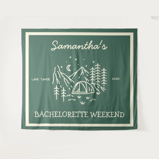 Moderne Eenvoudige Camping Bachelorette Feest Natu Wandkleed (Voorkant (horizontaal))