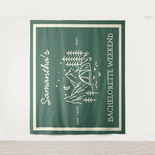 Moderne Eenvoudige Camping Bachelorette Feest Natu Wandkleed (Voorkant)