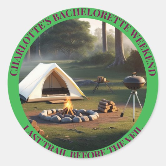 Moderne Eenvoudige Camping Weekend Bachelorette Ronde Sticker (Voorkant)