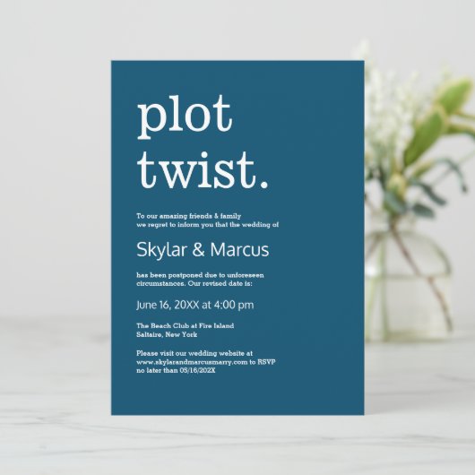 Moderne eenvoudige Casual bruiloft uitstel Kaart (Staand voorkant)