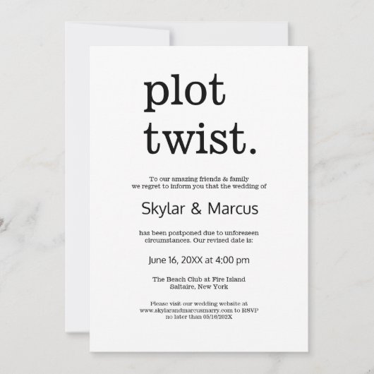 Moderne eenvoudige Casual bruiloft uitstel Kaart (Voorkant)