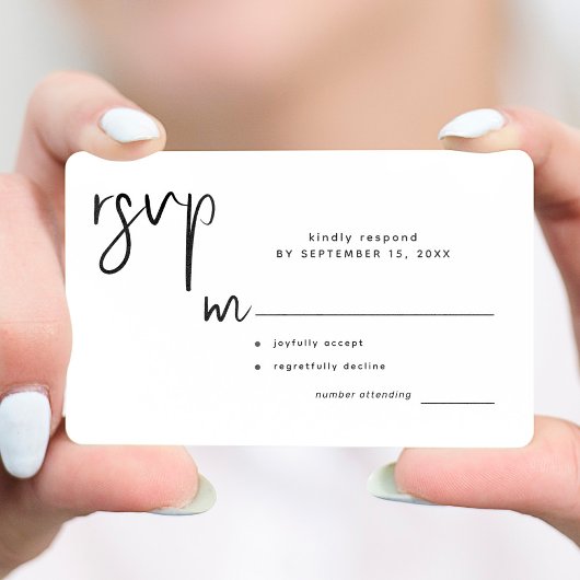 Moderne, eenvoudige casual script bruiloft rsvp informatiekaartje