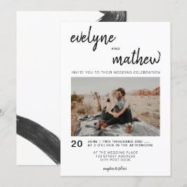 Moderne eenvoudige casual zwart wit foto bruiloft kaart