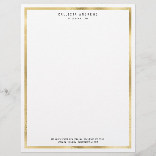 Moderne eenvoudige Chic Gold White Border Lawyer Briefhoofd (Voorkant)