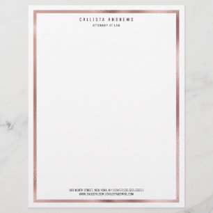 Moderne eenvoudige Chic Roos Gold White Border Law Briefhoofd