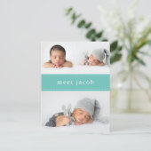 Moderne Eenvoudige Chic Schattigee Stitch Foto Bab Aankondigingskaart (Staand voorkant)