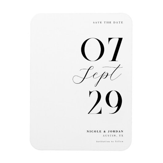 Moderne Eenvoudige Chic Wedding Save the Date Magneet (Verticaal)