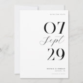 Moderne Eenvoudige Chic Zwart-wit Bruiloft Save The Date (Voorkant)